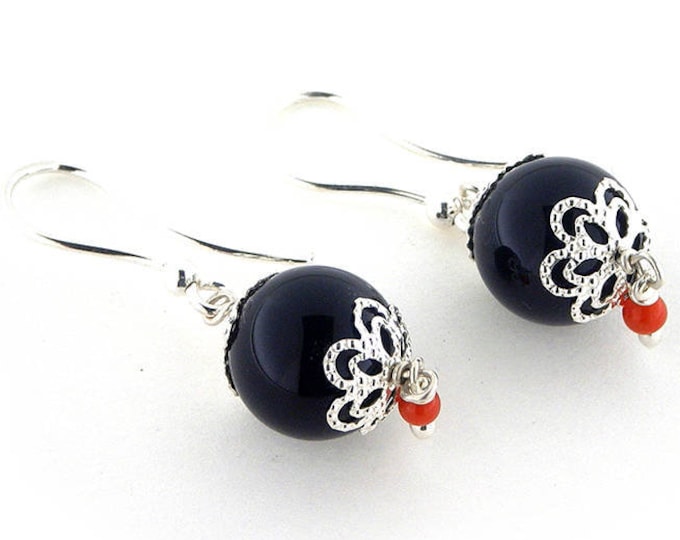 Red Coral earrings black stones italian coral jewelry donadio corals jewellery boucles d'oreilles corail rouge サンゴのイヤリング Коралловые серьги