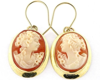 Gold carnelian cameo earrings italian cameo jewelry donadio cameos shell boucles oreilles camée pendientes camafeo カメオイヤリング Камея серьги