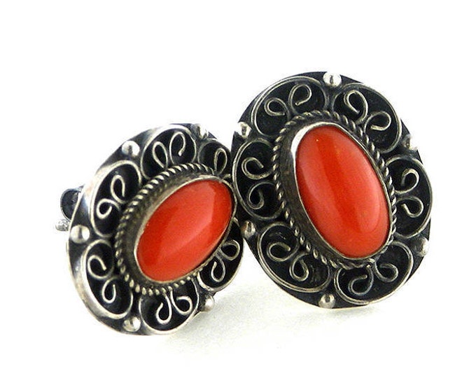 Orecchini boho in corallo vintage da lobo montati in argento brunito sterling 925 regalo pasqua per donne regalo per lei regalo per ragazze