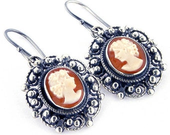 Shell Cameo Earrings: Sterling Silver Boho Jewelry