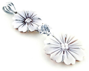 Daisies Shell Cameo Pendant: Hand Carved Sardonyx, Sterling Silver