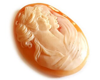 Loose Shell Cameo: Hand-Carved Venus Double Profile, Italian Jewelry (3.5 Cm)