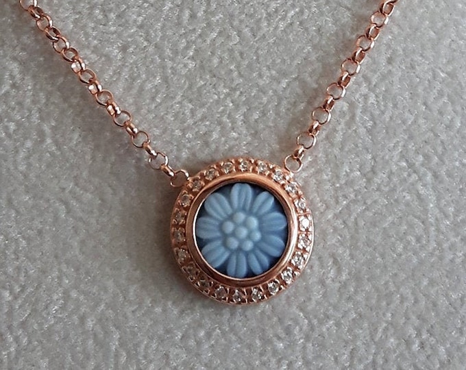 Blue cameo necklace daisy italian stone cameo jewelry donadio agate cameo collier camée collar camafeu Камея ожерелье カメオネックレス gift for girl