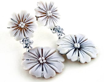 Shell cameo earrings Daisies italian cameos jewelry donadio cameo shell boucles oreilles camée pendientes camafeo カメオイヤリング Камея серьги gift