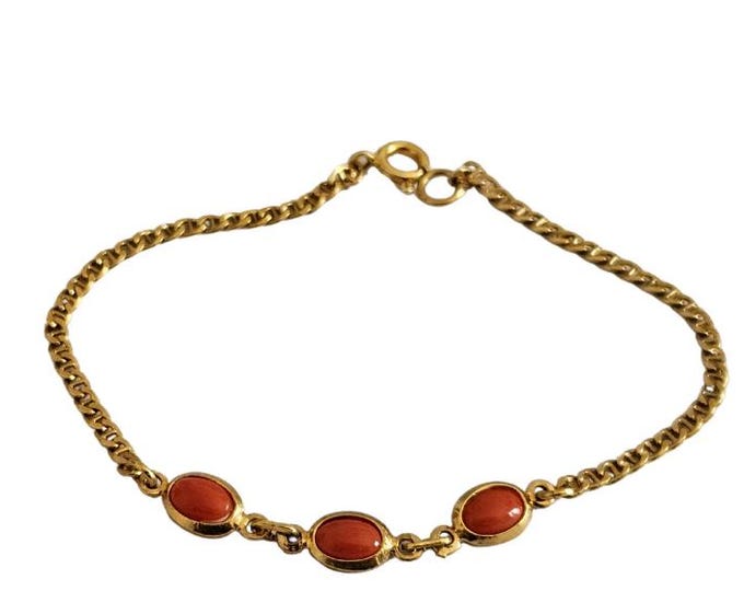 Red Coral Bracelet: Gold Plated Sterling Silver Italian Jewelry
