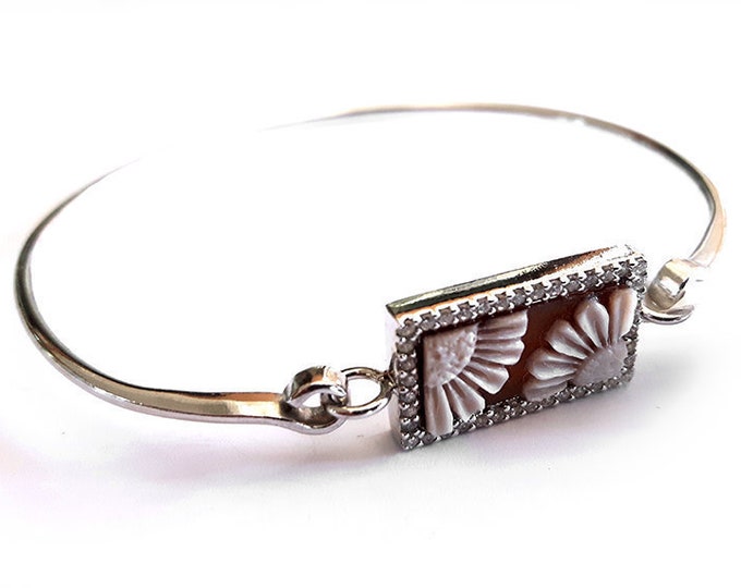 Shell cameo rigid bracelet half flowers italian cameo jewelry donadio cameos shell bracelet camée pulsera camafeu Камео браслет カメオブレスレット
