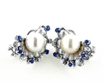 Sapphires pearls gold earrings italian precious jewelry donadio boucles oreilles saphir サファイアピアス сапфировые серьги pendientes zafiro