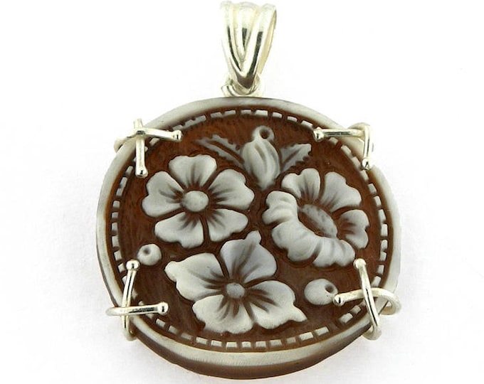 Shell cameo pendant bouquet flowers italian cameo jewelry donadio cameo shell pendentif camée colgante de camafeo カメオペンダント Камея подвеска