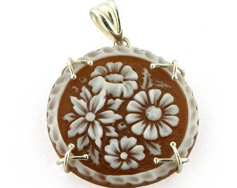 Floral Cameo Pendant: Hand-Engraved Sardonyx Shell, Sterling Silver