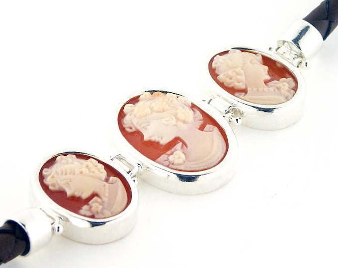 Shell cameo bracelet Carnelian profiles italian cameo jewelry donadio cameo shell leather bracelet camée pulsera Камео браслет カメオブレスレット