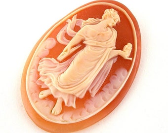 Carnelian Shell Cameo: Ceres Silhouette, Italian Hand Carved (40-45mm)