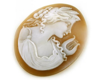 Vintage Sappho Shell Cameo: Hand Carved Italian Jewelry