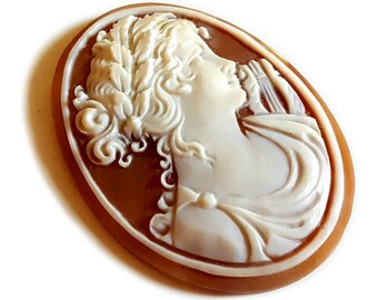 Sardonyx Shell Cameo: Sappho Profile, Italian Jewelry