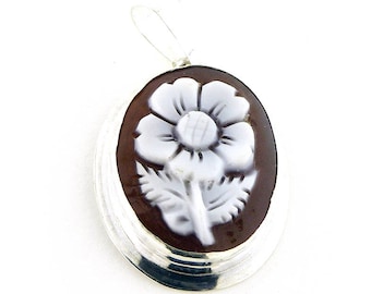 Sardonyx cameo pendant Flower italian cameos jewelry donadio cameos shell pendentif camée colgante camafeo カメオペンダント Камея подвеска
