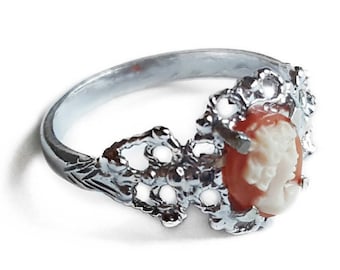 Shell Cameo Ring: Sterling Silver Filigree, Italian Donadio Jewelry