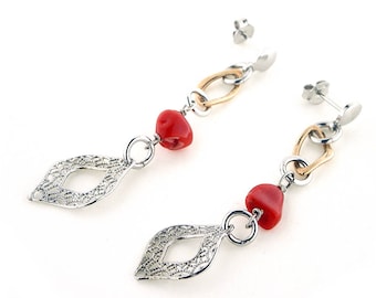Red coral earrings chain italian coral jewelry donadio corals cameos jewellery boucles d'oreilles corail rouge サンゴのイヤリング Коралловые серьги