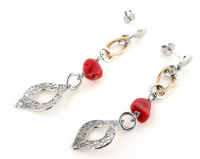 Red coral earrings chain italian coral jewelry donadio corals cameos jewellery boucles d'oreilles corail rouge サンゴのイヤリング Коралловые серьги