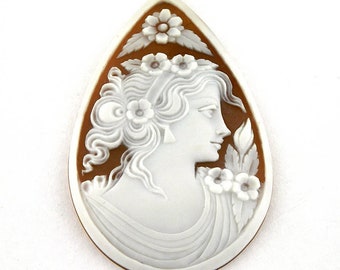 Hand Carved Sardonyx Shell Cameo: Goddess Flora, 60mm Loose Gemstone