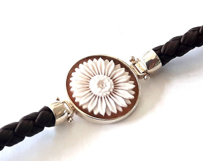 Shell cameo bracelet Sunflower italian cameo jewelry donadio cameo shell twisted leather bracelets camée camafeu カメオブレスレット anniversary gift
