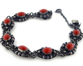 Bracciale in corallo italiano: gioielli Boho in argento sterling Donadio