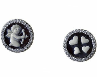 Veri orecchini cameo naturali cupid Sardonyx cammeo italiano in argento sterlina 925 con zircons donadio gioielli cameo made in italy