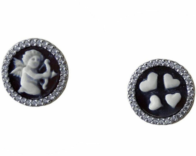 Veri orecchini cameo naturali cupid Sardonyx cammeo italiano in argento sterlina 925 con zircons donadio gioielli cameo made in italy