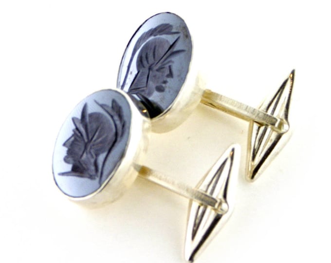 Black cameo cufflinks hematite italian cameo jewelry donadio stone cameos boutons manchette camées カメオカフスボタン запонки камея cameo gemelos