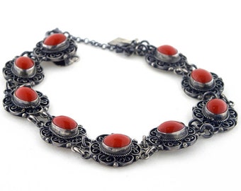 Boho red coral bracelet bohemien italian coral jewelry donadio corals bracelets corail rouge サンゴブレスレット красный коралловый браслет coral pin