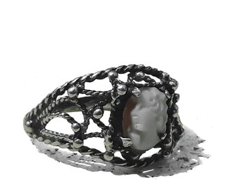 Shell Cameo Ring: Filigree Sterling Silver, Donadio Italian Jewelry