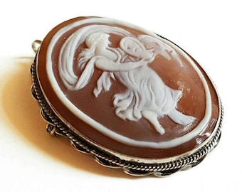 Italian Sardonyx Shell Cameo Brooch Pendant: 925 Sterling Silver