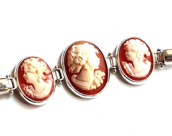 Shell cameo bracelet Flora profiles italian cameo jewelry donadio cameo shell leather bracelet camée Камео браслет カメオブレスレット women gifts
