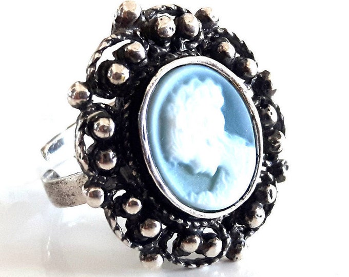Blue cameo ring chignon bun lady italian cameo jewelry donadio agate stone cameos bague camée камея кольцо カメオリング anillo camafeo gift