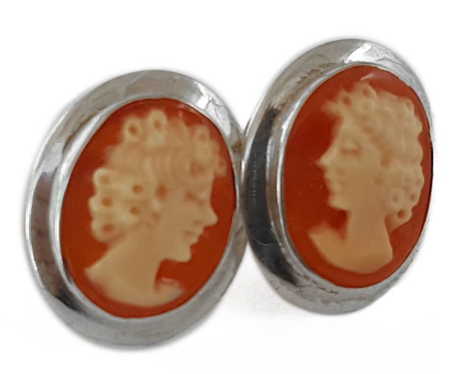 Vintage shell cameo earrings studs italian cameo jewelry donadio cameo shell boucles oreilles camée pendientes camafeo カメオイヤリング Камея серьги