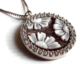 Shell cameo collana mezzo fiori cameo cameo gioielli donadio cameo shell Collier camée collare camafeu