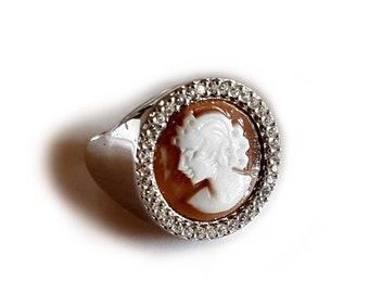 Shell cameo ring profile zircons italian cameo jewelry donadio cameos shell bague camée камея кольцо カメオリング anillo camafeo