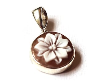 Lotus Flower Shell Cameo Pendant: Sterling Silver Italian Jewelry