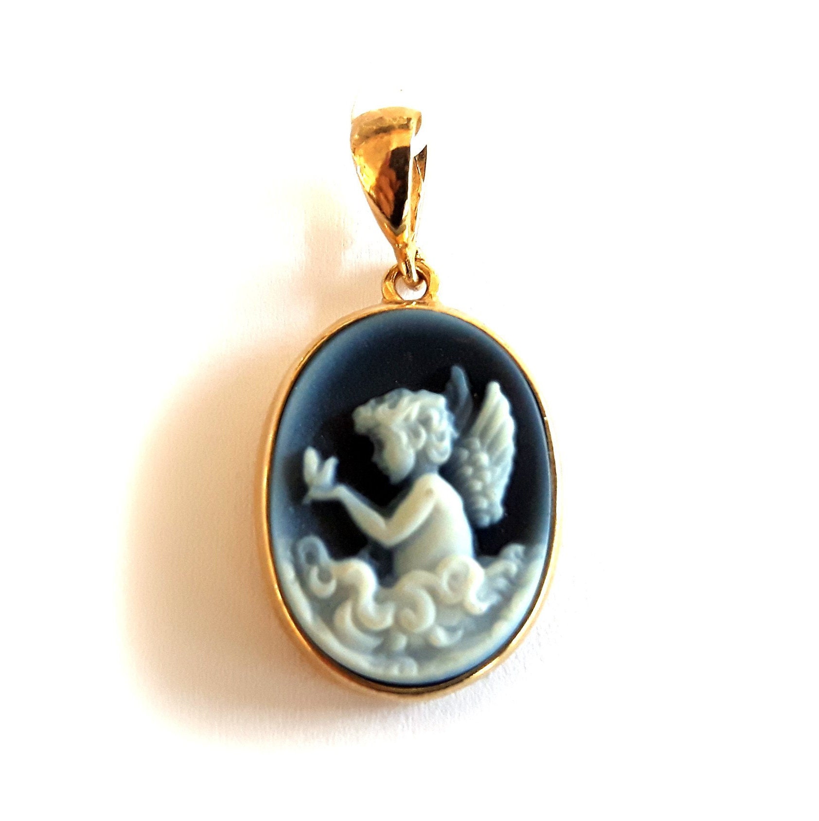 Blue cameo pendant cherub italian cameo jewelry donadio agate stone