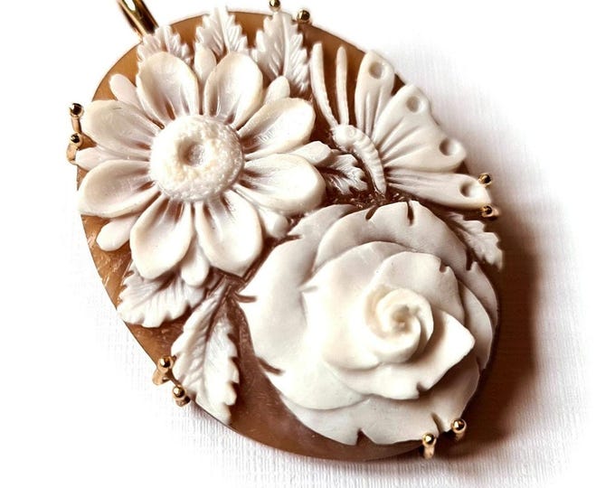 Gold cameo pendant butterfly rose flower italian cameo jewelry donadio cameos shell pendentif camée colgante camafeo カメオペンダント Камея подвеска
