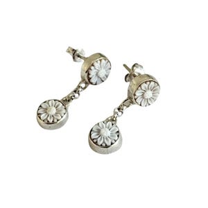 Shell Cameo Flower Earrings: Sterling Silver Italian Jewelry