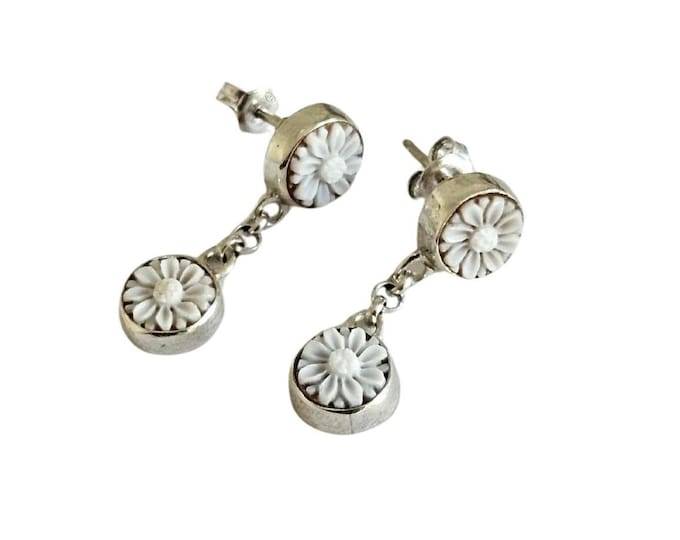 Shell Cameo Flower Earrings: Sterling Silver Italian Jewelry