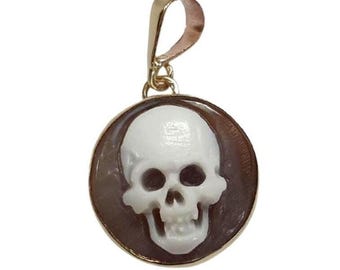 Skull Cameo Pendant: Hand Carved Sardonyx Shell, Sterling Silver