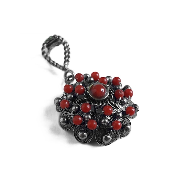 Red Coral Pendant: Sterling Silver Italian Coral Jewelry (20mm)