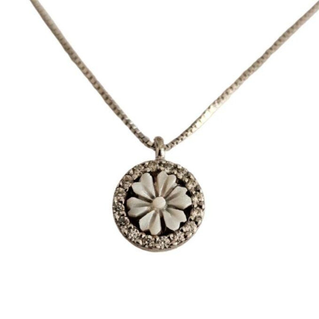 Lotus Shell Cameo Necklace: Sterling Silver Zircon Frame, Italian ...