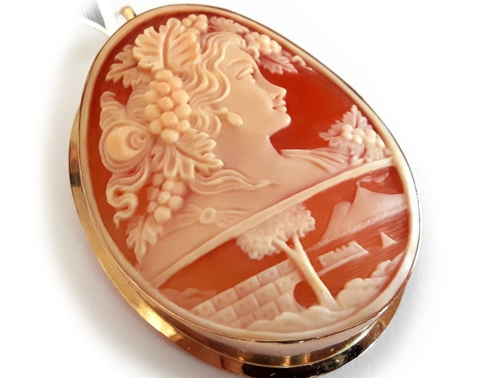 Gold cameo brooch & pendant Bacchante Vesuvius italian cameo jewelry donadio cameos shell Камуфляжная брошь カメオブローチ broche camée pendentif