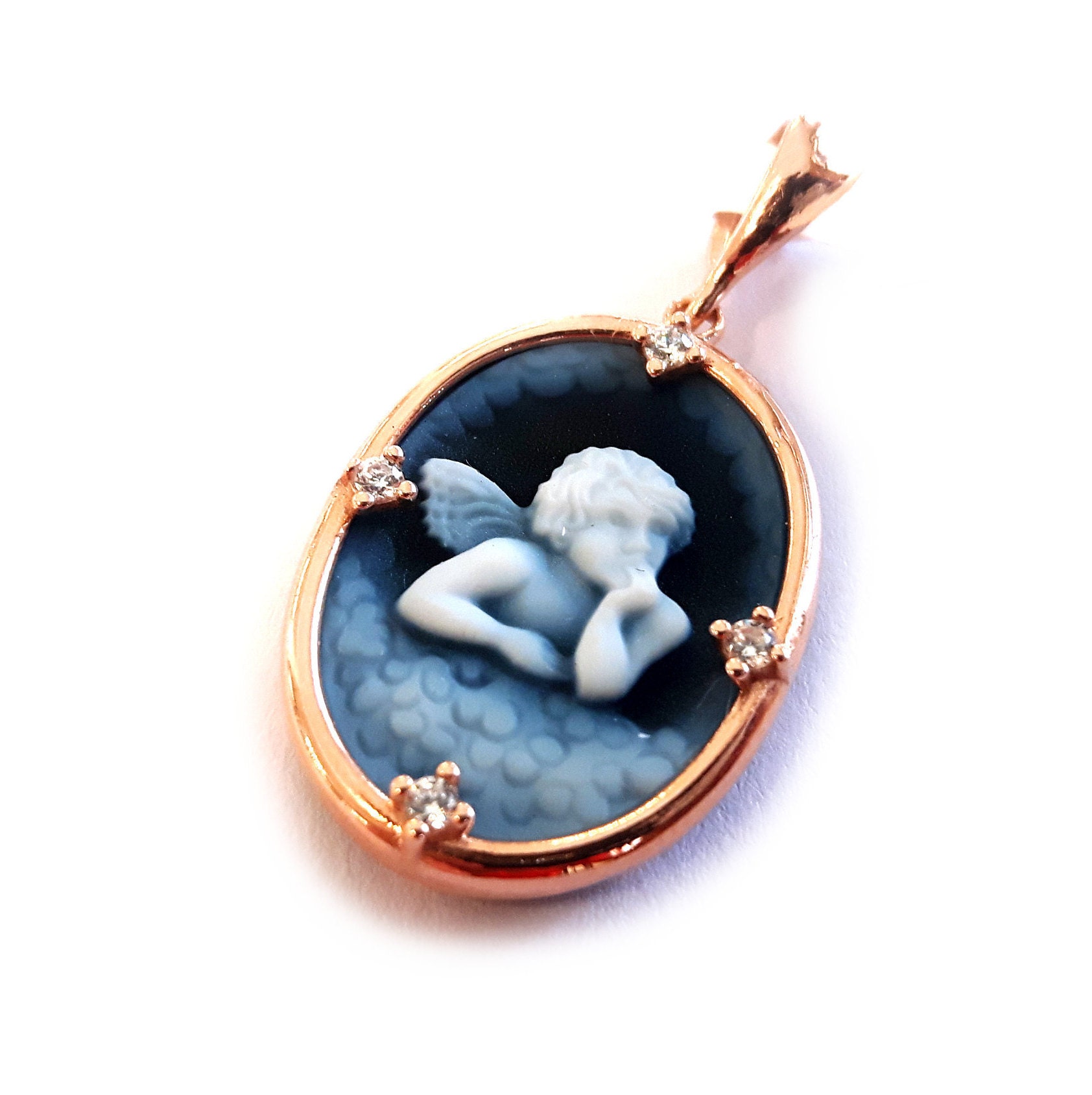 Blaue Kamine Anhänger Cherub Zirkons italienischen Stein Cameo | Etsy
