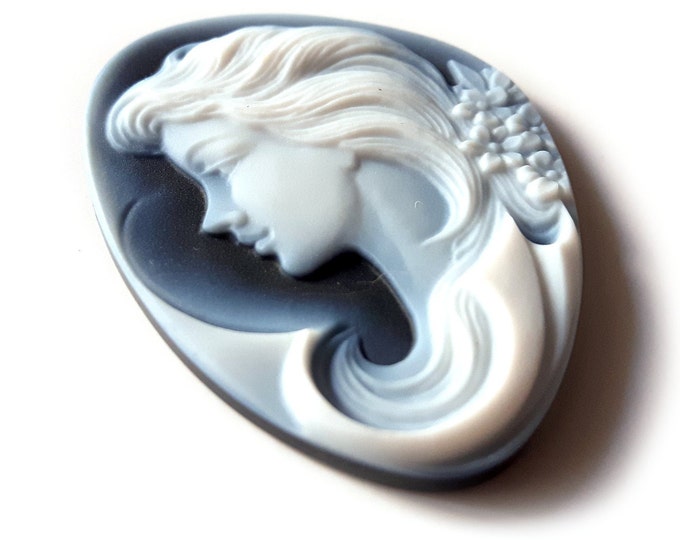 Blue stone cameo woman long hair italian stone cameo jewelry donadio agate stone cameo camée lâche ルーズカメオ свободная камея camafeo flojo