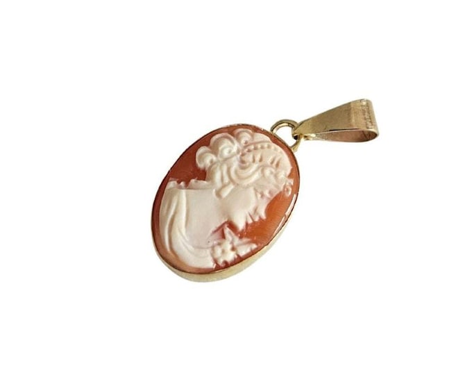 Gold Flora Cameo Pendant: Hand-Engraved Carnelian Shell, Italian Jewelry
