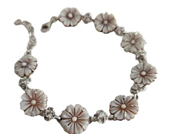 Shell cameos bracelet Daisies italian cameo jewelry donadio set in 925 sterling silver