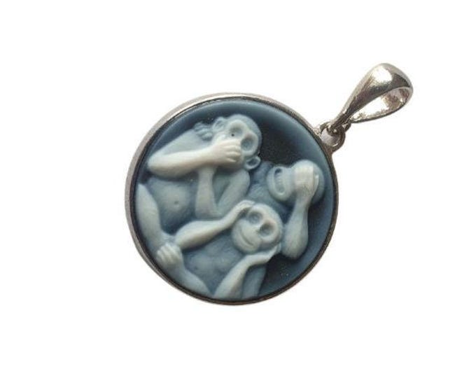 Blue monkey cameo pendant italian cameo jewelry donadio agate stone cameos pendentif camée colgante de camafeo
