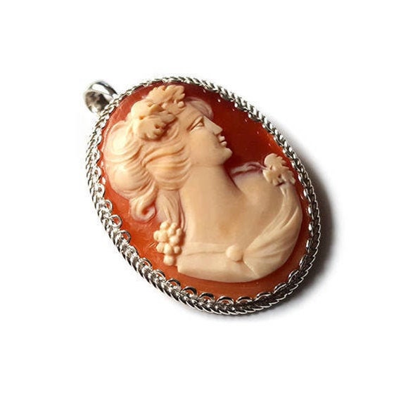 Shell Cameo Brooch & Pendant Bacchante Profile Italian Shell